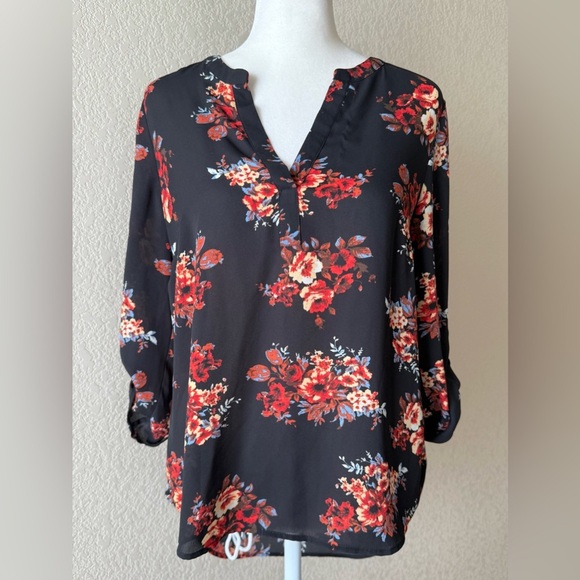 Daniel Rainn Black Floral Blouse - Petite XS - Picture 1 of 6